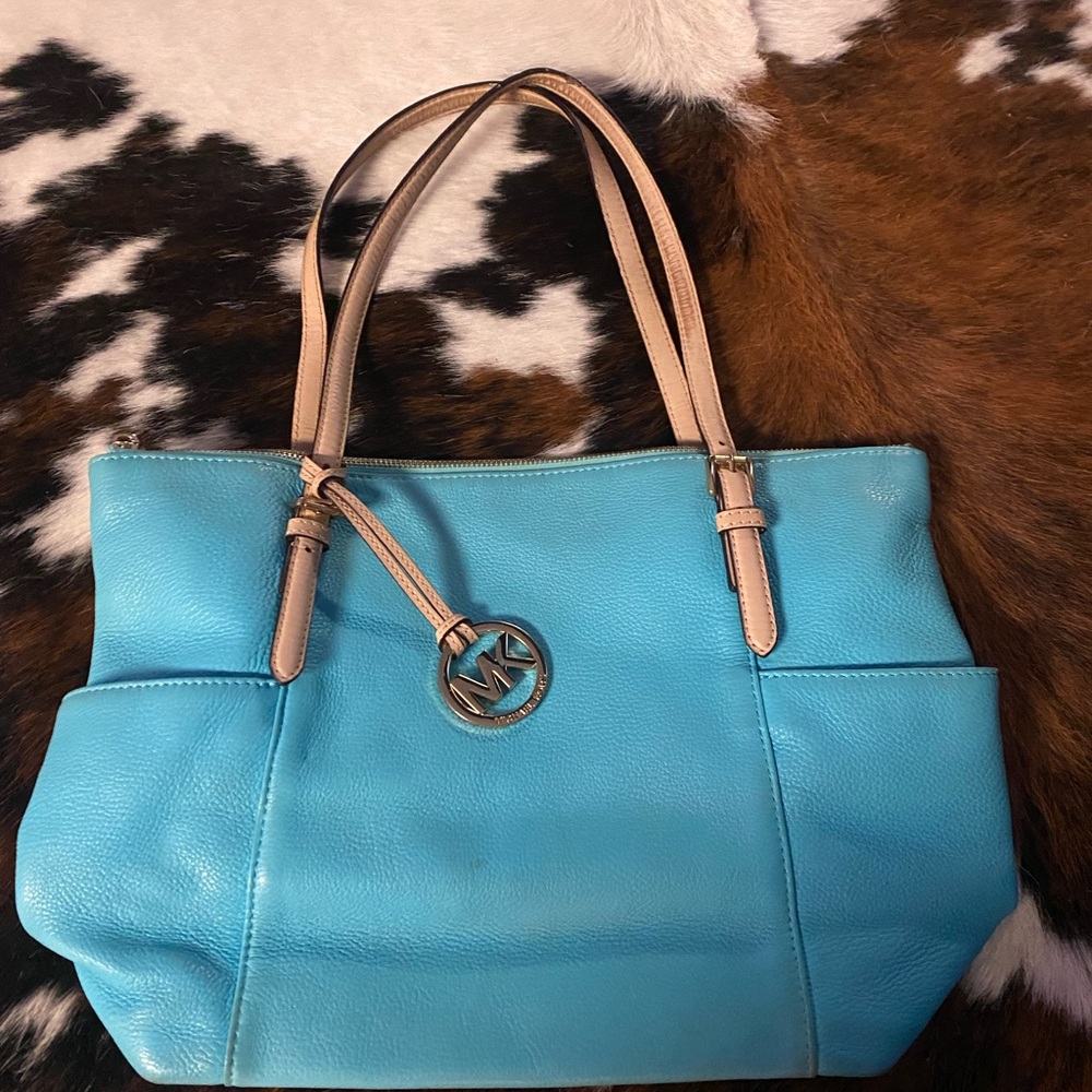 Michael Kors Blue and Tan Leather Tote